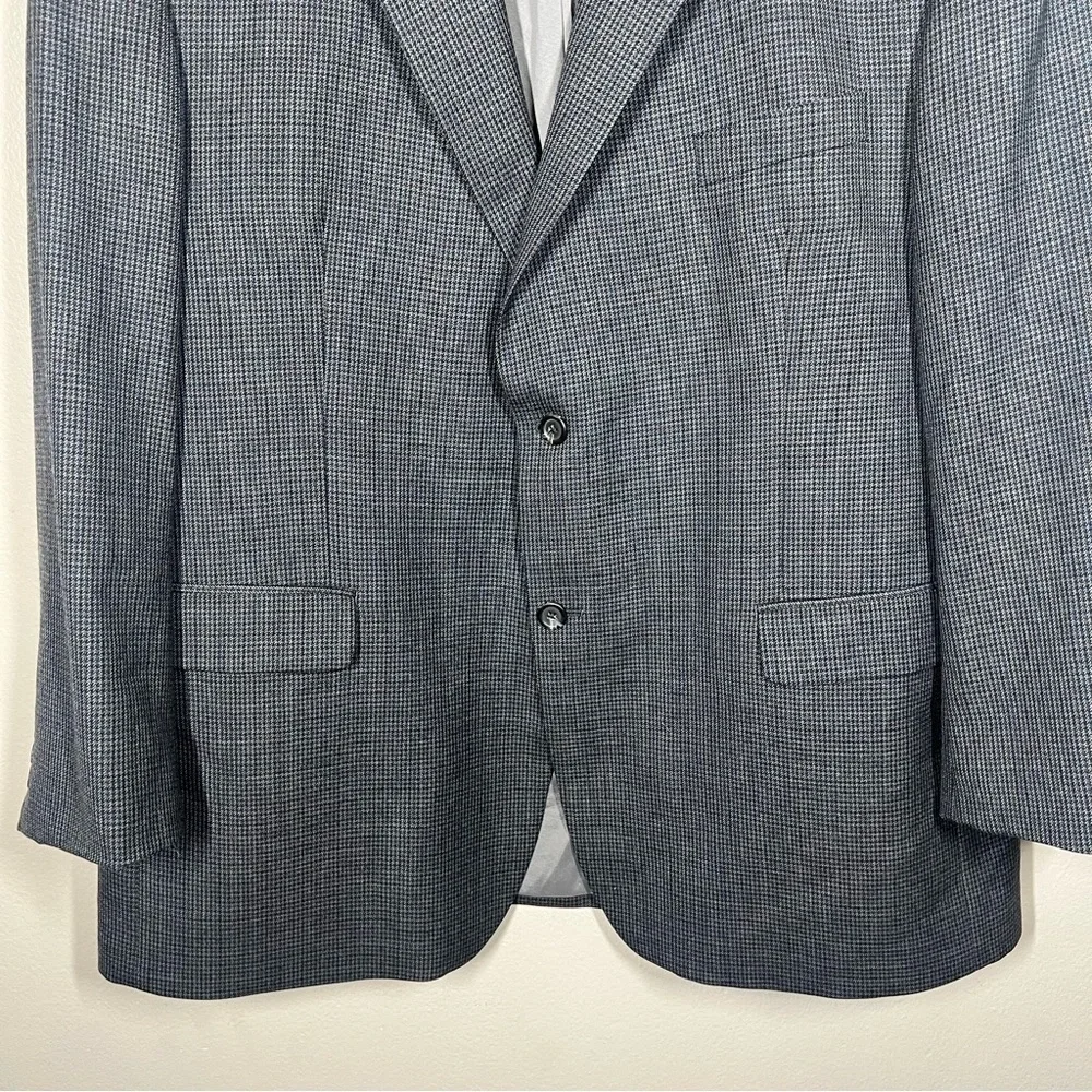 Lauren Ralph Lauren Mens Gray Black Houndstooth Wool Blazer Jacket Size 46R